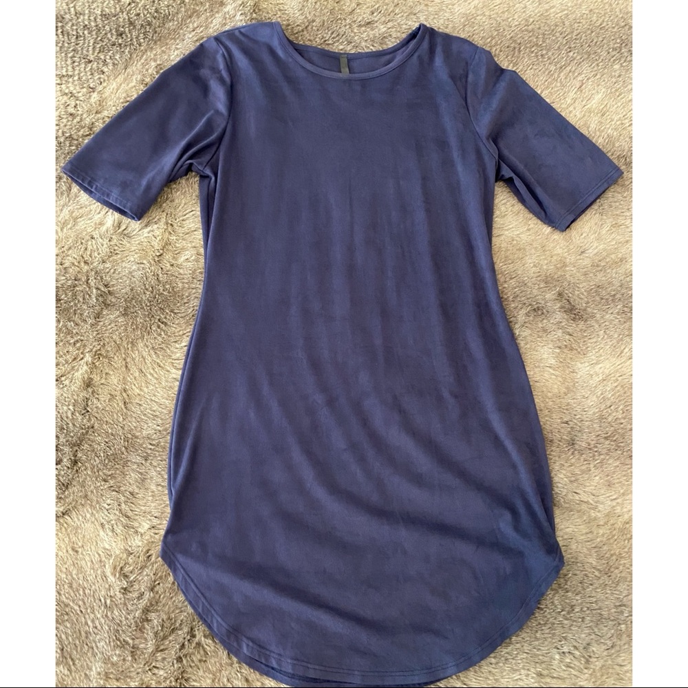 Navy Blue T-Shirt Dress L Suede-like Material